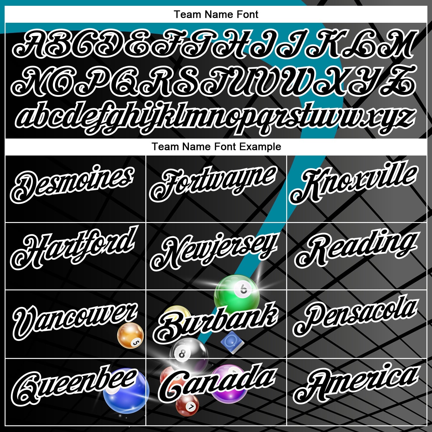 Custom Black Teal-White Billiard Balls Performance Polo Shirt