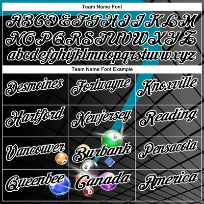 Custom Black Teal-White Billiard Balls Performance Polo Shirt