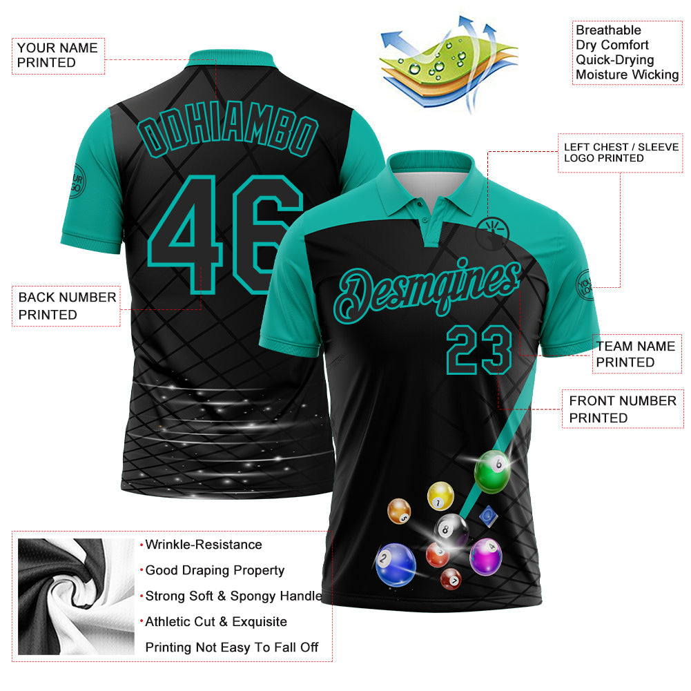 Custom Black-Aqua Billiard Balls Performance Polo Shirt