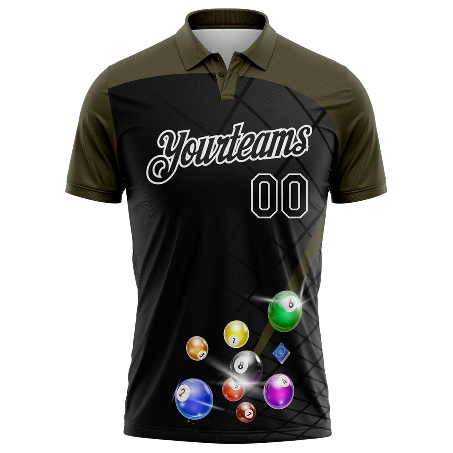 Custom Black Olive-White Billiard Balls Performance Polo Shirt