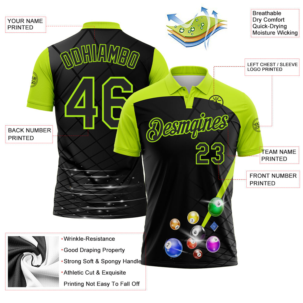 Custom Black-Neon Green Billiard Balls Performance Polo Shirt