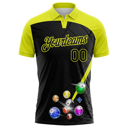 Custom Black-Neon Yellow Billiard Balls Performance Polo Shirt