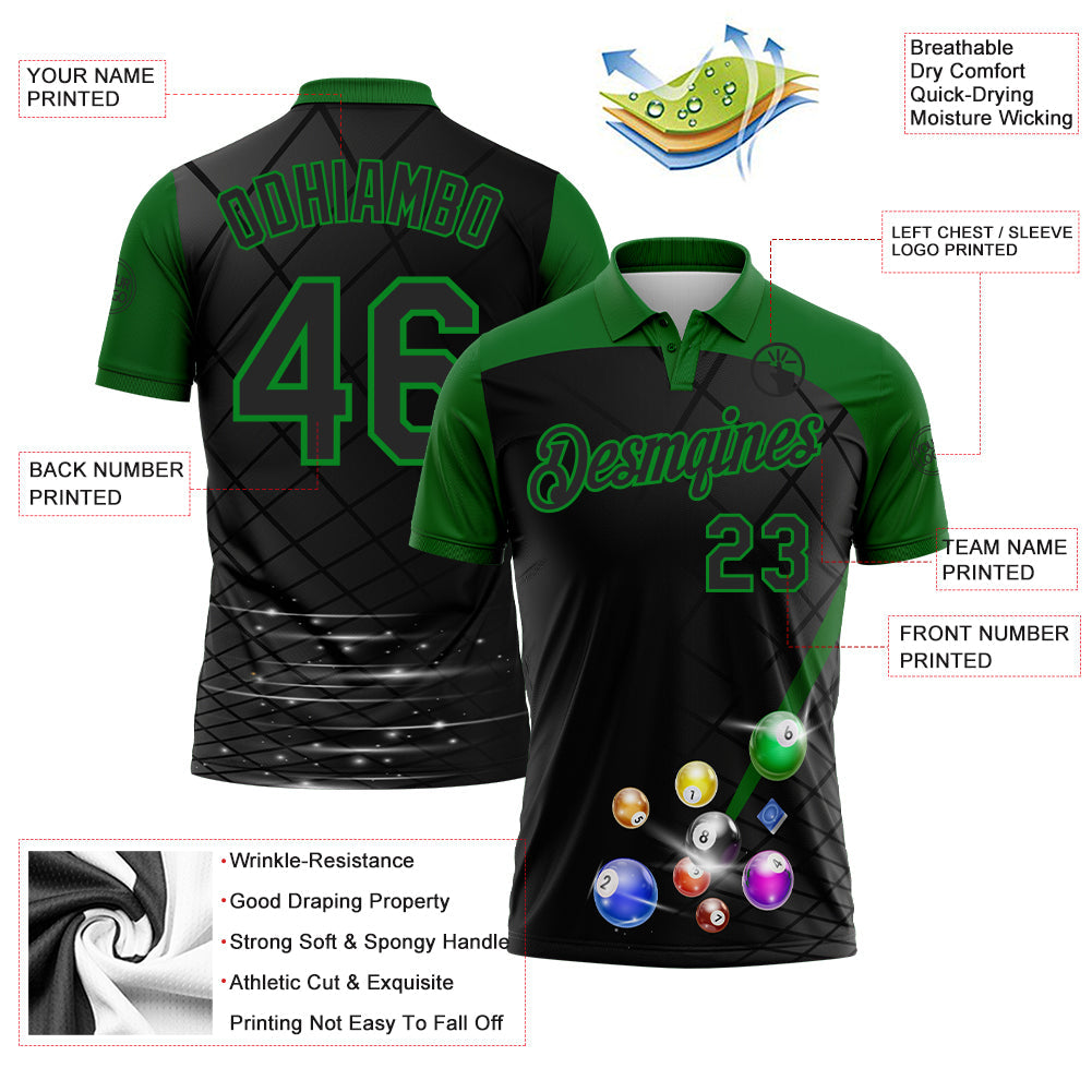 Custom Black-Grass Green Billiard Balls Performance Polo Shirt