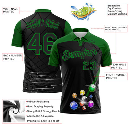Custom Black-Grass Green Billiard Balls Performance Polo Shirt