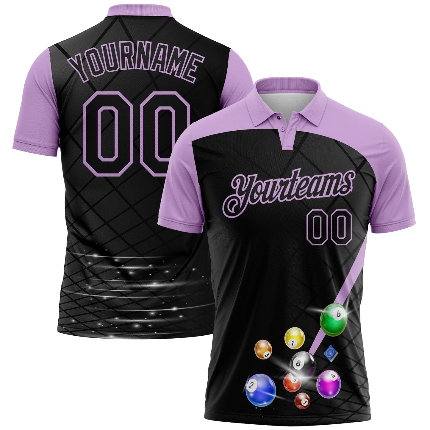 Custom Black-Light Purple Billiard Balls Performance Polo Shirt