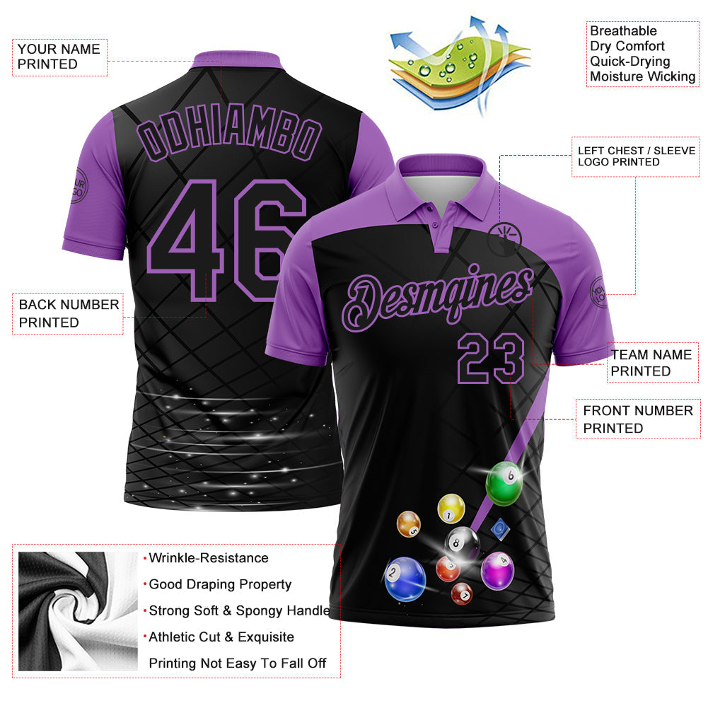 Custom Black-Medium Purple Billiard Balls Performance Polo Shirt