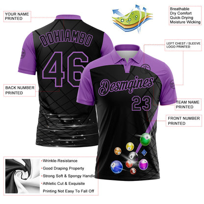 Custom Black-Medium Purple Billiard Balls Performance Polo Shirt