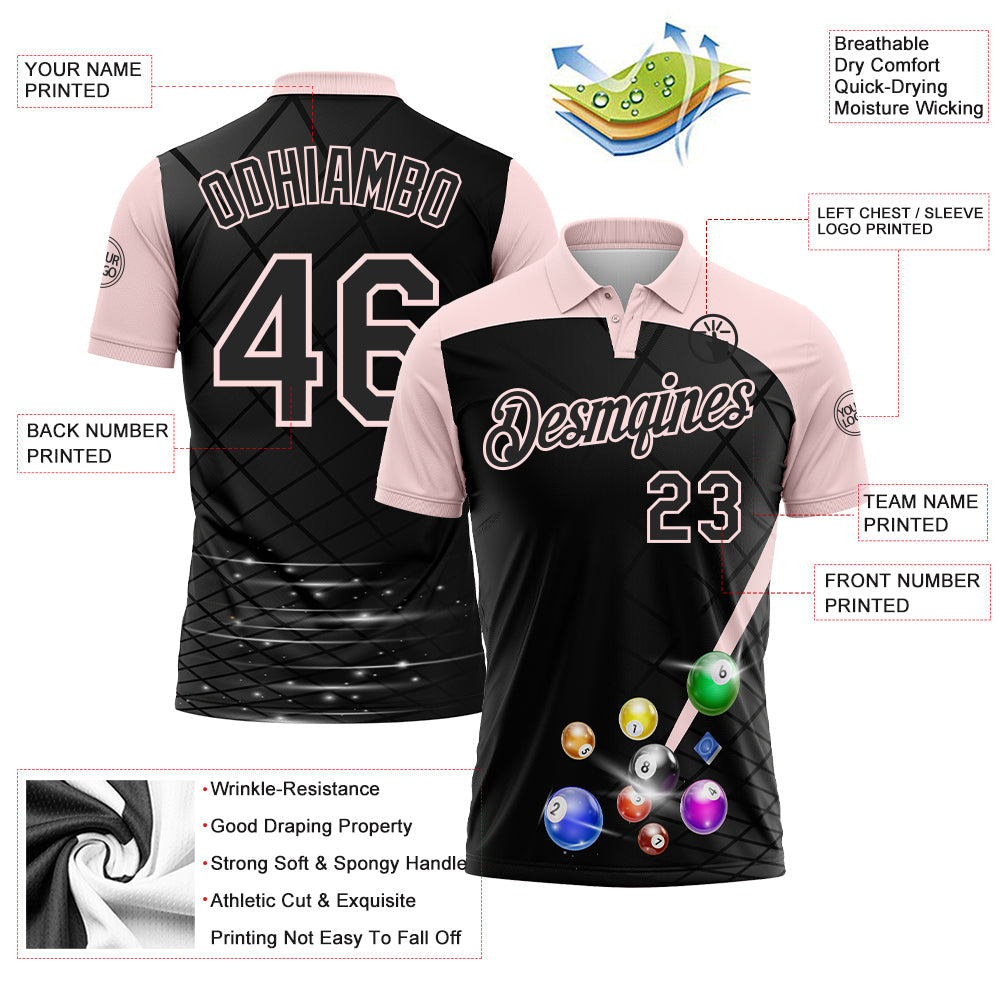 Custom Black-Light Pink Billiard Balls Performance Polo Shirt