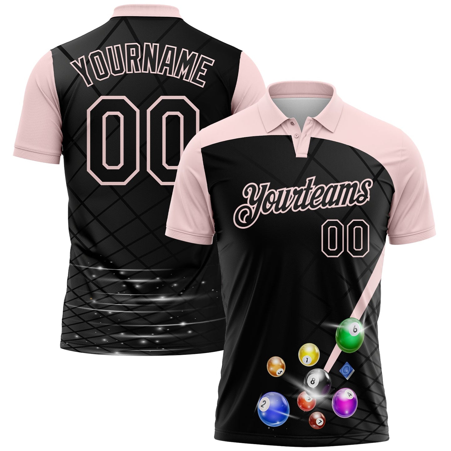 Custom Black-Light Pink Billiard Balls Performance Polo Shirt