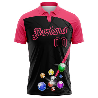 Custom Black-Neon Pink Billiard Balls Performance Polo Shirt