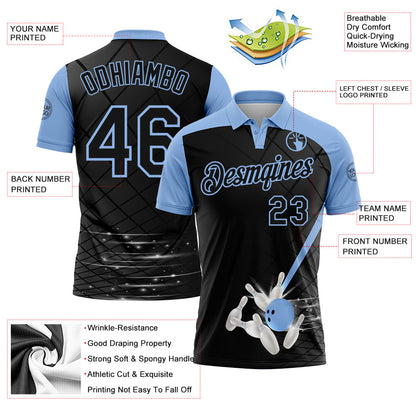 Custom Black-Light Blue Bowling Geometric Grid Performance Polo Shirt