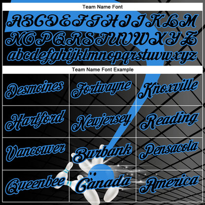 Custom Black-Powder Blue Bowling Geometric Grid Performance Polo Shirt