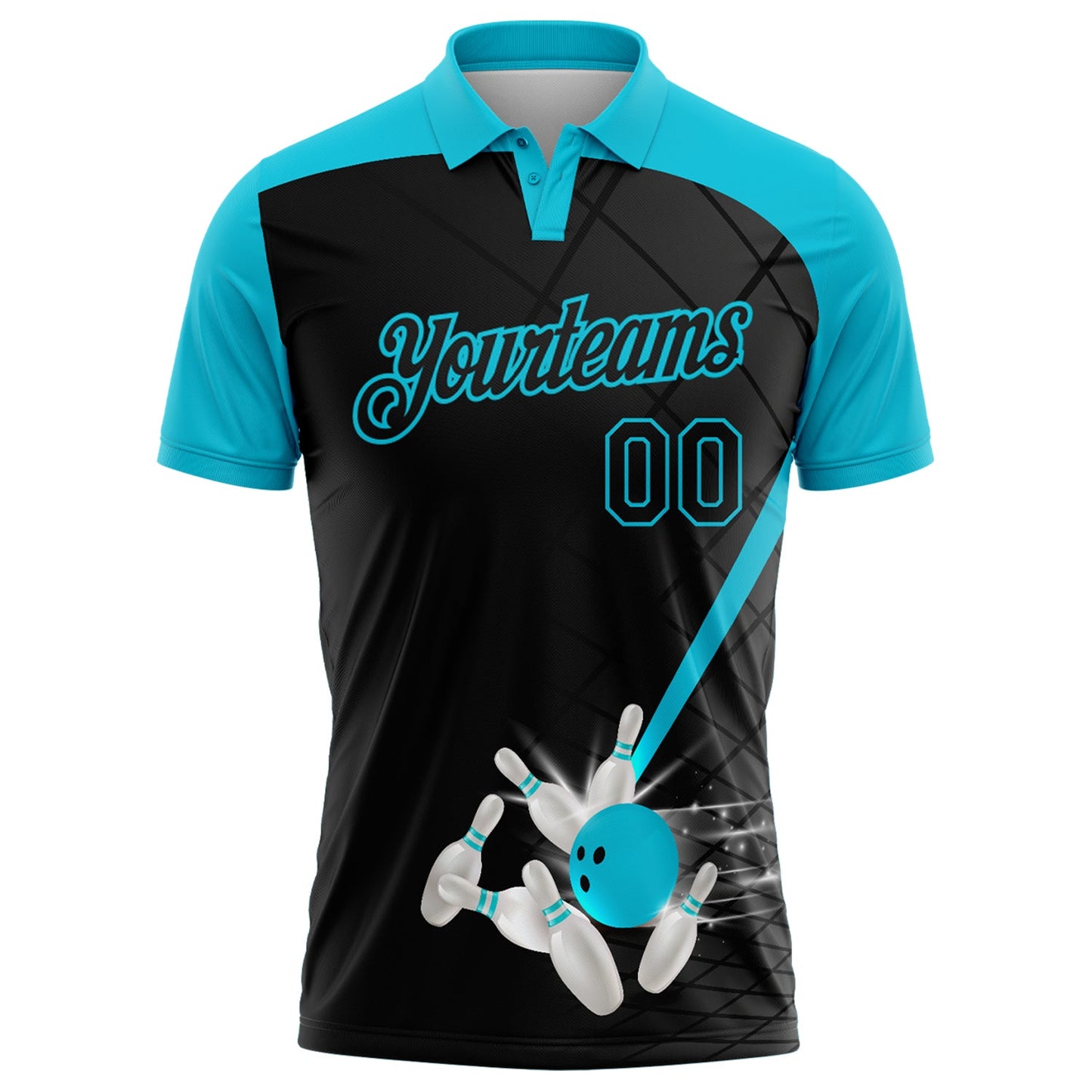 Custom Black-Lakes Blue Bowling Geometric Grid Performance Polo Shirt