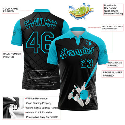 Custom Black-Lakes Blue Bowling Geometric Grid Performance Polo Shirt