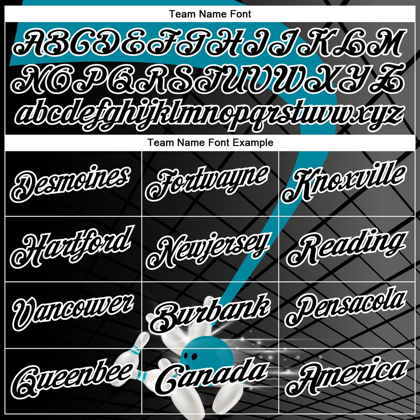 Custom Black Teal-White Bowling Geometric Grid Performance Polo Shirt