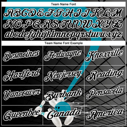 Custom Black Teal-White Bowling Geometric Grid Performance Polo Shirt