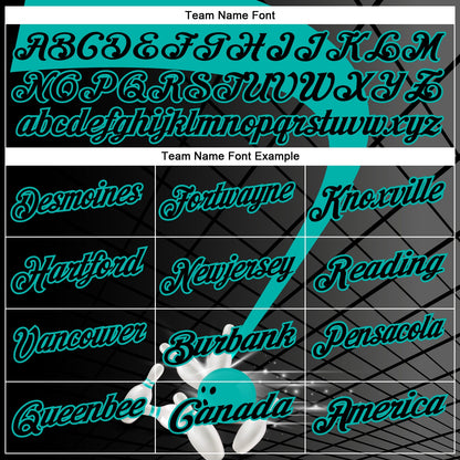 Custom Black-Aqua Bowling Geometric Grid Performance Polo Shirt