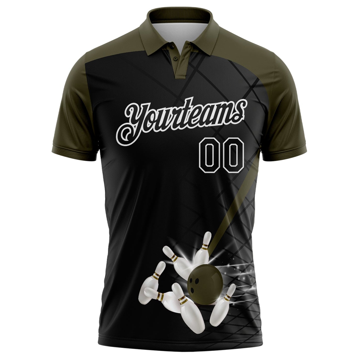 Custom Black Olive-White Bowling Geometric Grid Performance Polo Shirt