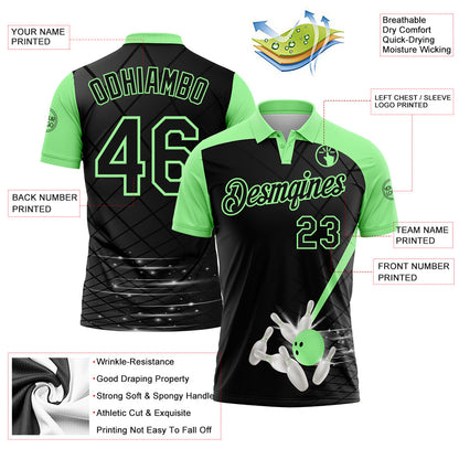 Custom Black-Pea Green Bowling Geometric Grid Performance Polo Shirt