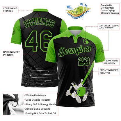 Custom Black-Aurora Green Bowling Geometric Grid Performance Polo Shirt