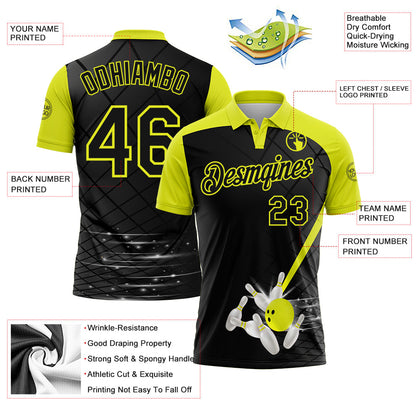 Custom Black-Neon Yellow Bowling Geometric Grid Performance Polo Shirt
