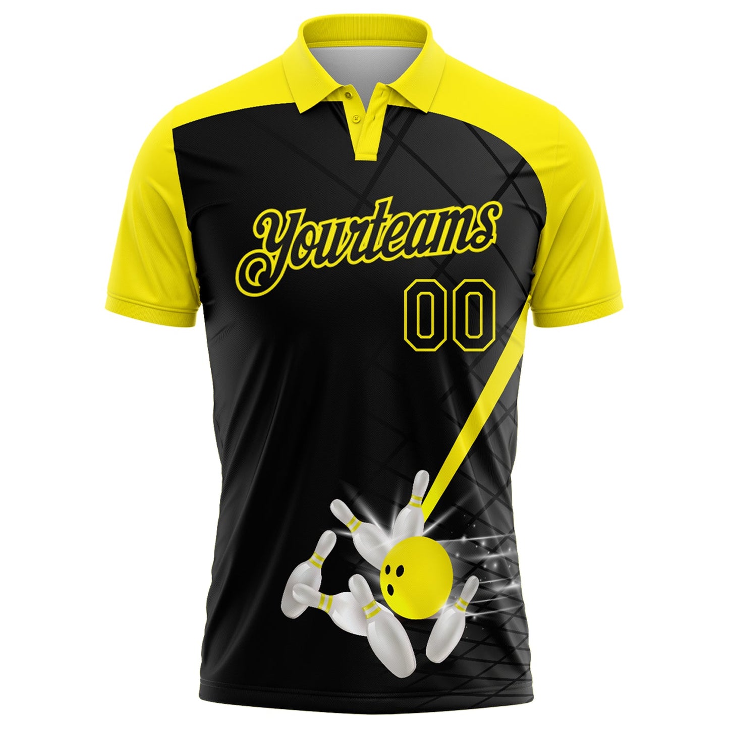 Custom Black-Light Yellow Bowling Geometric Grid Performance Polo Shirt