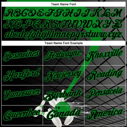 Custom Black-Grass Green Bowling Geometric Grid Performance Polo Shirt