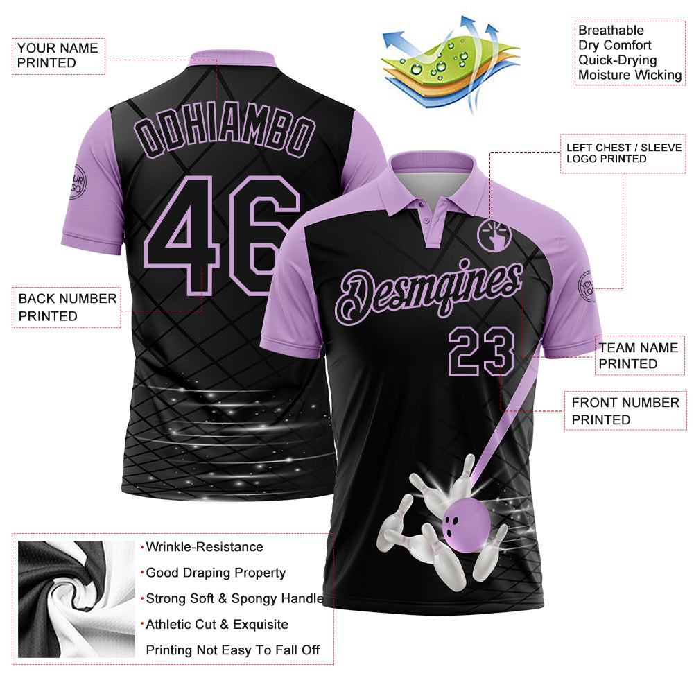 Custom Black-Light Purple Bowling Geometric Grid Performance Polo Shirt
