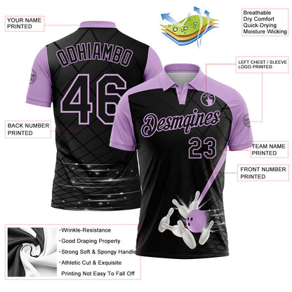 Custom Black-Light Purple Bowling Geometric Grid Performance Polo Shirt