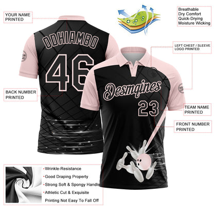 Custom Black-Light Pink Bowling Geometric Grid Performance Polo Shirt