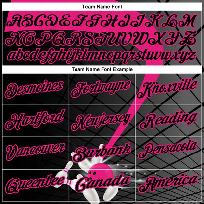 Custom Black-Hot Pink Bowling Geometric Grid Performance Polo Shirt