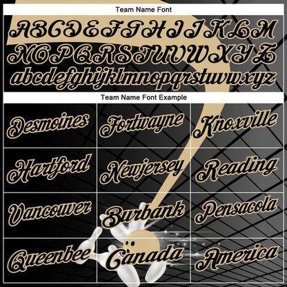 Custom Black-Vegas Gold Bowling Geometric Grid Performance Polo Shirt