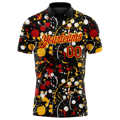 Custom Graffiti Pattern Red Black Gold-White Vibrant Multi-Color Abstract Splatter Performance Polo Shirt