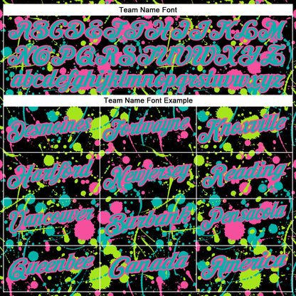 Custom Graffiti Pattern Aqua Black Pink-Neon Green Vibrant Multi-Color Abstract Splatter Performance Polo Shirt
