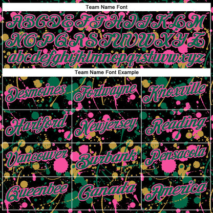 Custom Graffiti Pattern Kelly Green Black Pink-Old Gold Vibrant Multi-Color Abstract Splatter Performance Polo Shirt