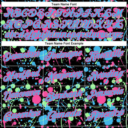 Custom Graffiti Pattern Sky Blue Black Pink-Pea Green Vibrant Multi-Color Abstract Splatter Performance Polo Shirt