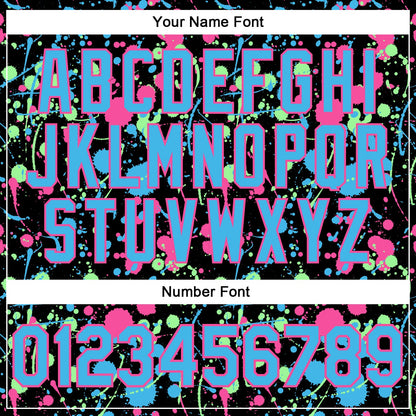 Custom Graffiti Pattern Sky Blue Black Pink-Pea Green Vibrant Multi-Color Abstract Splatter Performance Polo Shirt