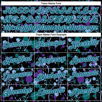Custom Graffiti Pattern Teal Black Purple-Light Blue Vibrant Multi-Color Abstract Splatter Performance Polo Shirt