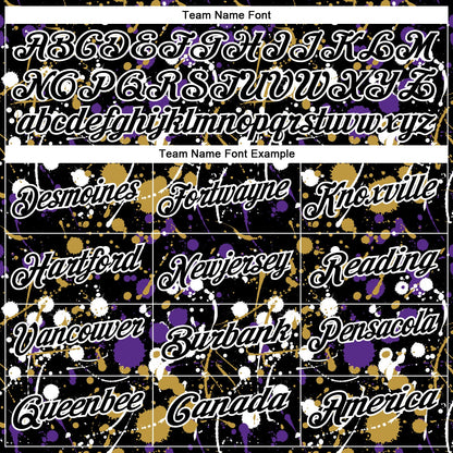 Custom Graffiti Pattern Black Purple Old Gold-White Vibrant Multi-Color Abstract Splatter Performance Polo Shirt