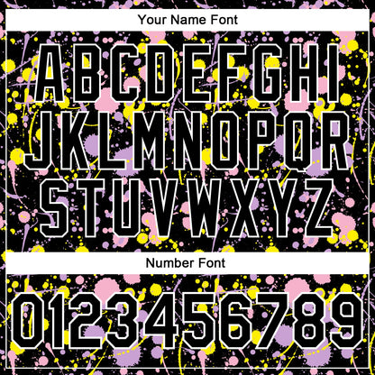 Custom Graffiti Pattern Black Light Pink Light Purple Light Yellow-White Vibrant Multi-Color Abstract Splatter Performance Polo Shirt