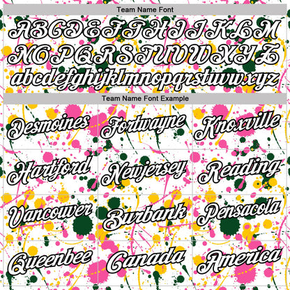 Custom Graffiti Pattern White Green Pink Yellow-Black Vibrant Multi-Color Abstract Splatter Performance Polo Shirt