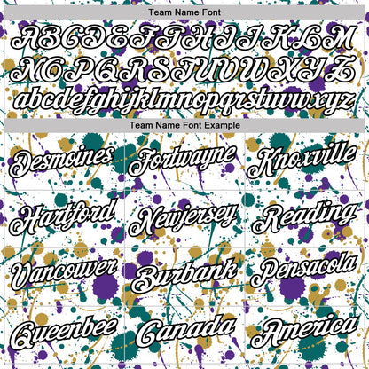 Custom Graffiti Pattern White Purple Teal Old Gold-Black Vibrant Multi-Color Abstract Splatter Performance Polo Shirt