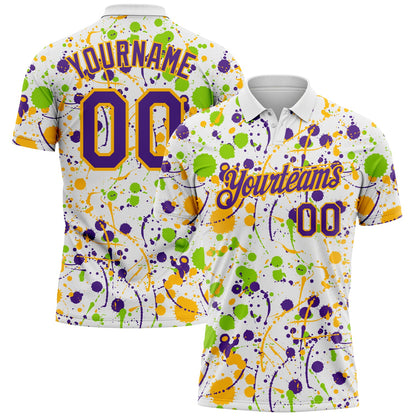 Custom Graffiti Pattern Purple White Neon Green-Gold Vibrant Multi-Color Abstract Splatter Performance Polo Shirt