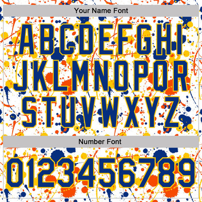 Custom Graffiti Pattern Royal White Orange-Yellow Vibrant Multi-Color Abstract Splatter Performance Polo Shirt