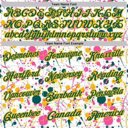 Custom Graffiti Pattern Midnight Green White Pink-Gold Vibrant Multi-Color Abstract Splatter Performance Polo Shirt