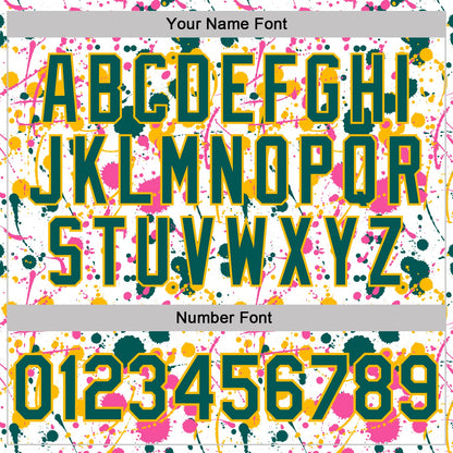 Custom Graffiti Pattern Midnight Green White Pink-Gold Vibrant Multi-Color Abstract Splatter Performance Polo Shirt