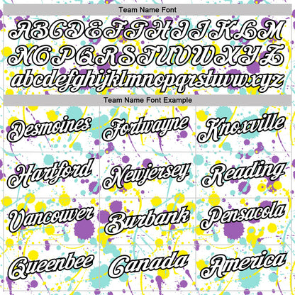Custom Graffiti Pattern White Medium Purple Ice Blue Light Yellow-Black Vibrant Multi-Color Abstract Splatter Performance Polo Shirt