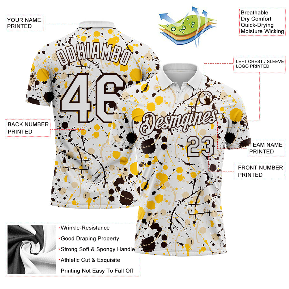 Custom Graffiti Pattern White Yellow Brown-City Cream Vibrant Multi-Color Abstract Splatter Performance Polo Shirt