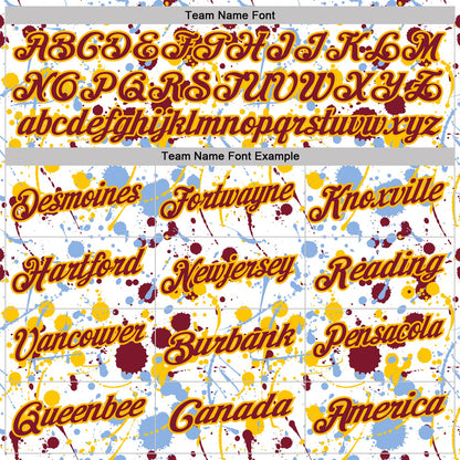 Custom Graffiti Pattern Crimson White Light Blue-Yellow Vibrant Multi-Color Abstract Splatter Performance Polo Shirt