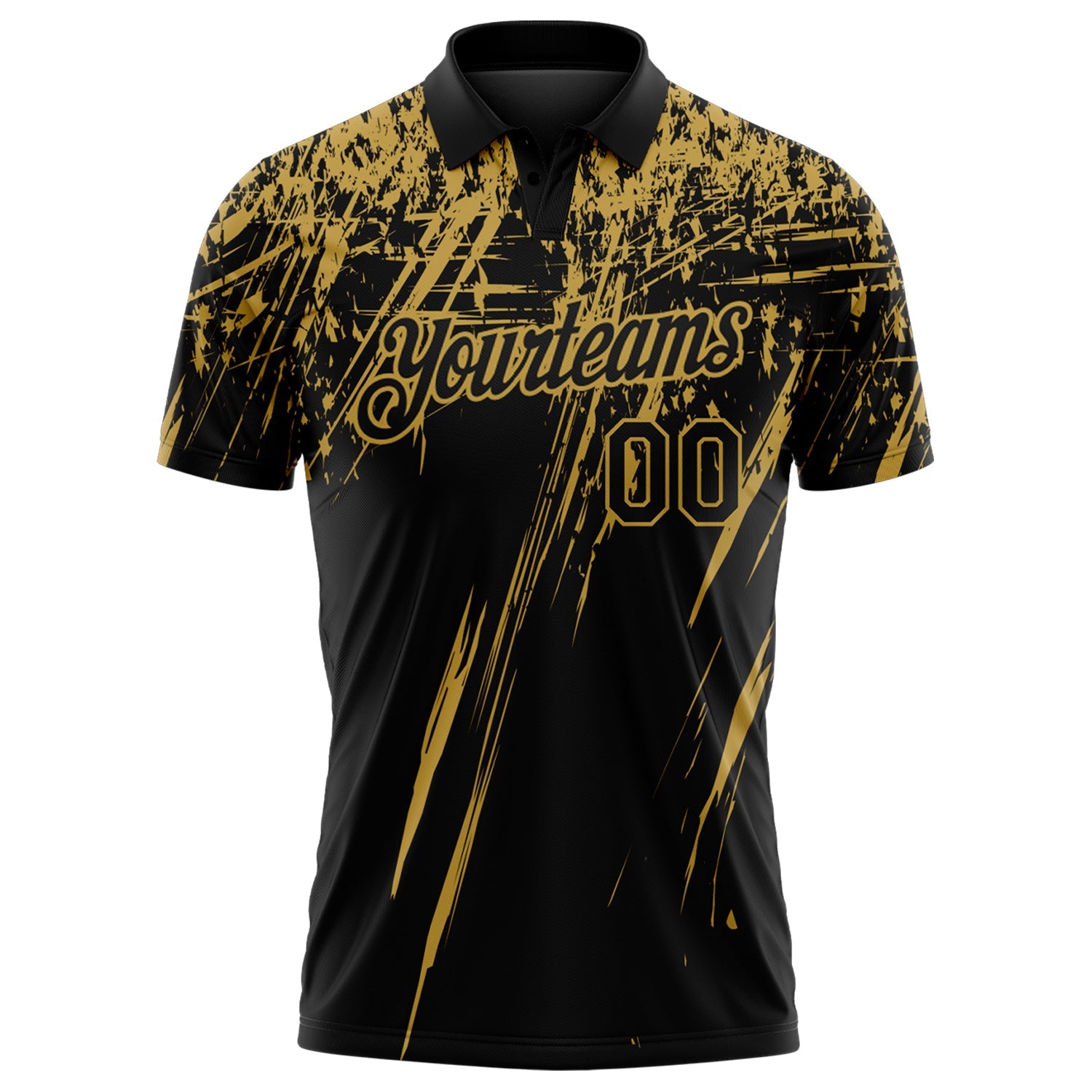Custom Black-Old Gold Distressed Scratch Brush Stroke Performance Polo Shirt